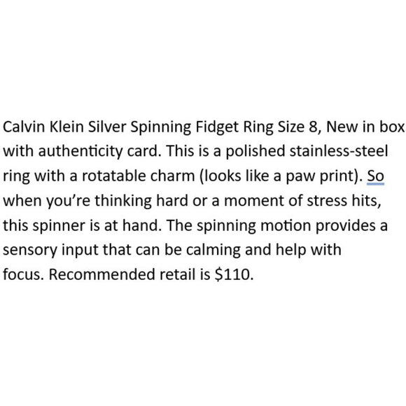 Calvin Klein Silver Ring Fidget Paw Print NWT - Picture 2 of 6